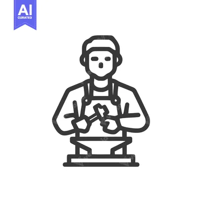 Minimalist Blacksmith Forging Metal Icon with Hammer and Anvil, Repres