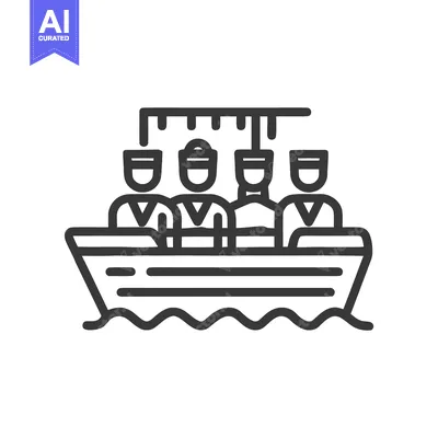 Minimalist line icon of four passengers on a sightseeing boat with an