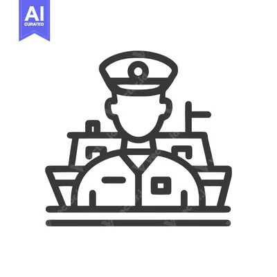 Aset desain premium: Monochrome Line Icon of a Maritime Captain with Ships, Professional De