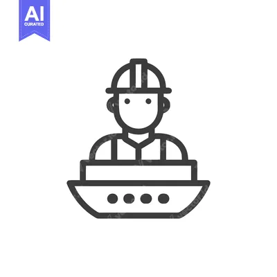 Minimalist Line Icon of a Ship Captain or Maritime Worker in a Hard Ha
