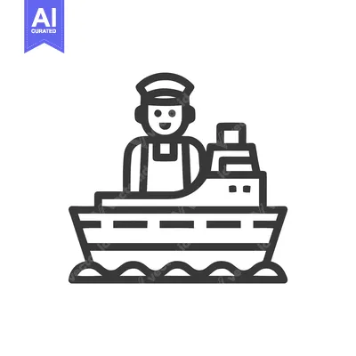 Premium design asset: Friendly Ship Captain on a Cruise Liner, Minimalist Line Art Icon