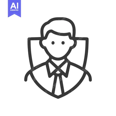 Premium design asset: Professional Man in a Shield: Minimalist Line Icon for Security and Us