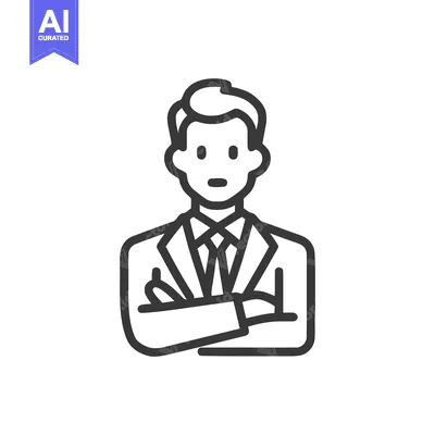 Aset desain premium: Bold line art icon of a confident businessman in a suit with arms cros