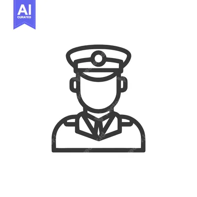 Aset premium populer: Minimalist Line Art Icon of a Faceless Officer in a Peaked Cap and Uni