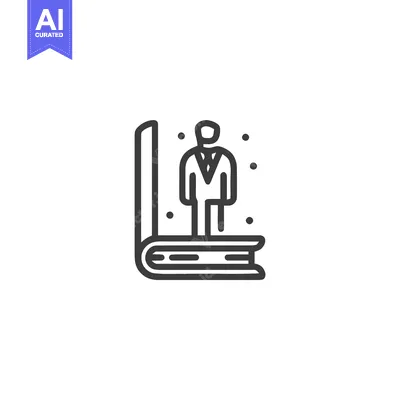 Premium design asset: Professional Figure Standing on a Book of Knowledge Line Art Icon