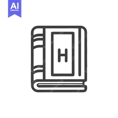 History Book Line Icon with Letter H on Cover and Decorative Spine
