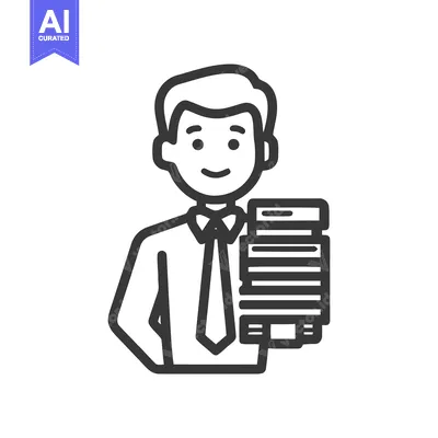 Aset desain premium: Minimalist Line Icon of a Diligent Clerk Holding a Stack of Paperwork
