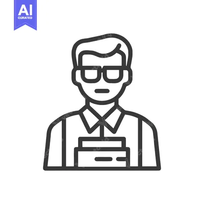 Studious Man with Glasses Holding Books, Minimalist Line Art Icon