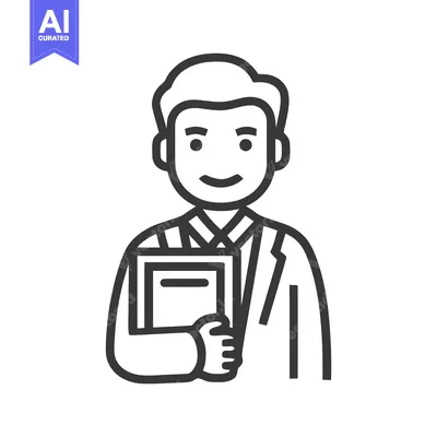 Professional young man holding a book, a minimalist line art icon for