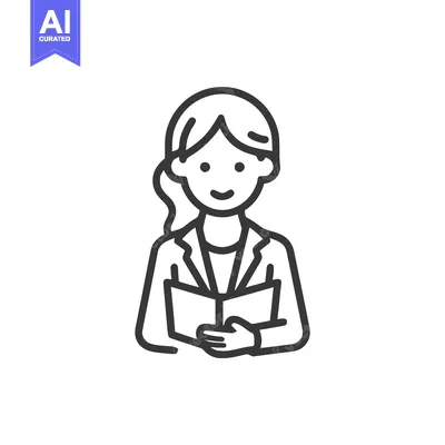Monochrome Line Icon of a Smiling Professional Woman Reading a Documen