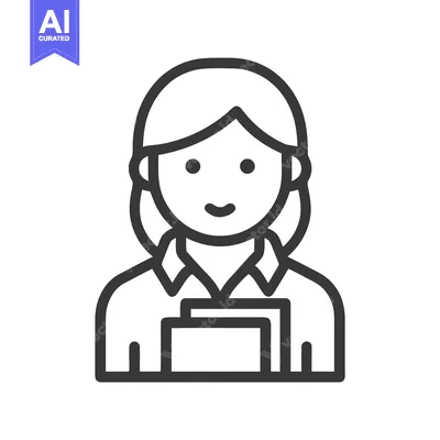 Minimalist Line Icon of a Friendly Professional Woman Holding Document