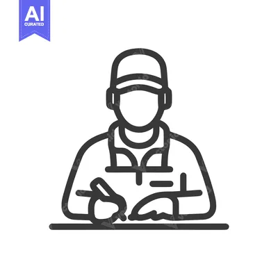 Popular premium asset: Minimalist Line Art Icon of a Person in a Cap Writing at a Desk