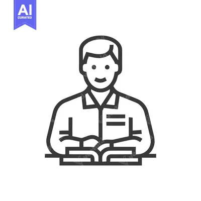 Minimalist Line Icon of a Smiling Student Reading a Book