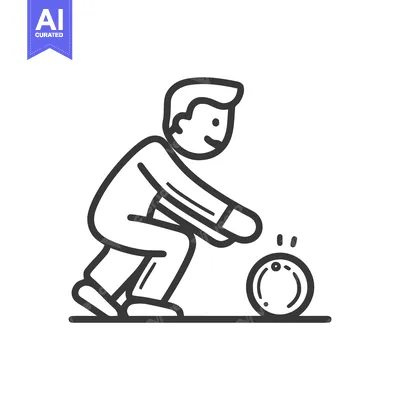 Focused Player in a Crouched Stance Rolling a Ball, Minimalist Icon