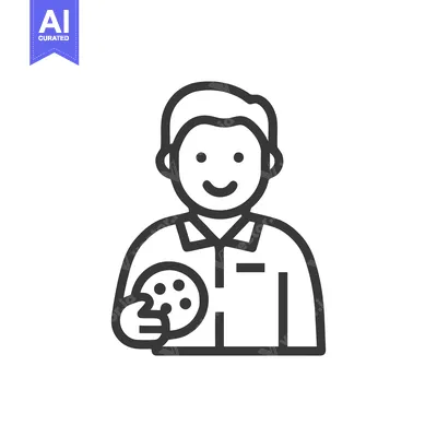 Cheerful Character Holding a Bitten Cookie, a Minimalist Outline Icon