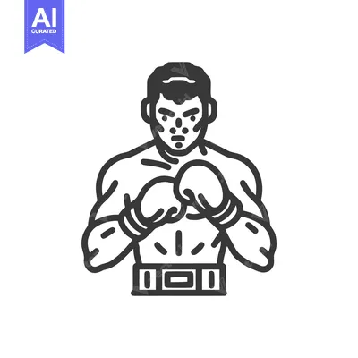 Premium design asset: Bold Line Art Icon of a Focused Boxer with Championship Belt