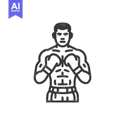 Bold Line Art Icon of a Muscular Boxer in a Defensive Fighting Stance