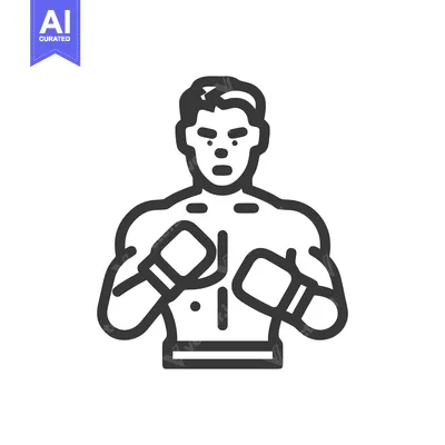Aset premium populer: Focused Boxer in a Guard Stance, Bold Monochrome Line Art Icon