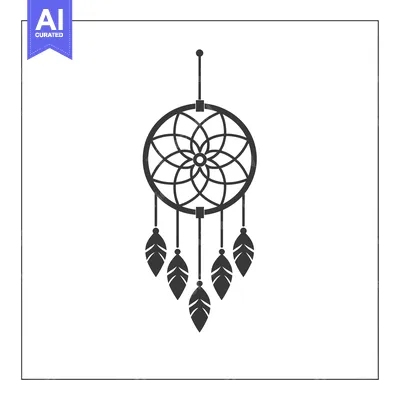 A Black and White Dreamcatcher Illustration with Feathers