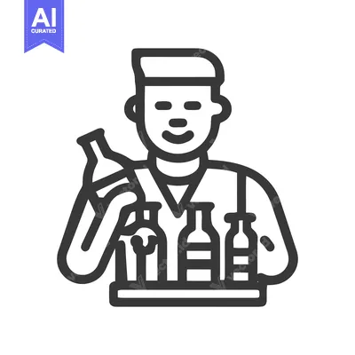 Aset premium populer: Monochromatic Icon of Smiling Bartender Holding Bottle with Tray of Dr