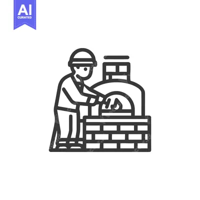 Aset premium populer: Artisan Baker Using a Peel at a Traditional Flaming Brick Oven Line Ic