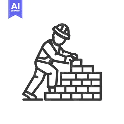Popular premium asset: Dynamic Outline Icon of a Builder in a Hard Hat Constructing a Brick W
