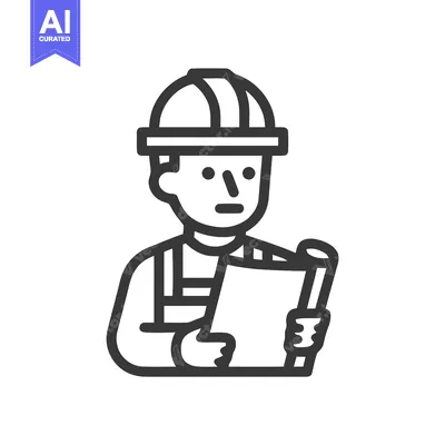 Bold Line Icon of a Construction Foreman Inspecting a Blueprint