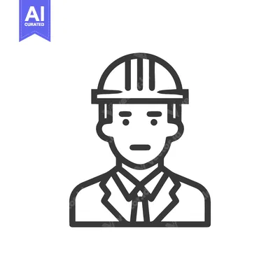 Aset desain premium: Sleek Monochrome Line Icon of a Professional Engineer with Hard Hat