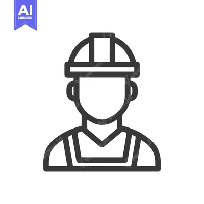 Aset premium populer: Bold Outline Icon of a Faceless Builder in a Hard Hat on a White Backg