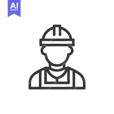 Aset desain premium: Minimalist Line Icon of a Faceless Builder in a Hard Hat and Overalls