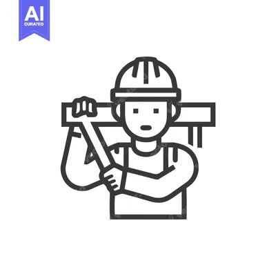 Aset premium populer: Bold line icon of a construction worker in a hard hat carrying a heavy