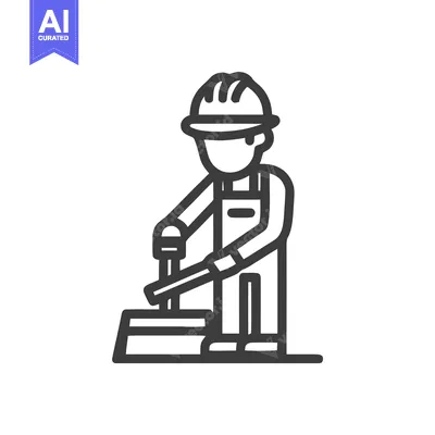 Aset premium populer: Monochrome Vector Icon of a Builder Operating a Manual Cutting Tool