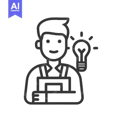 Aset premium populer: Smiling Craftsman with a Bright Idea: A Minimalist Vector Line Icon