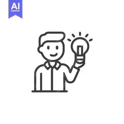 Smiling Man with Glowing Lightbulb, a Minimalist Icon for Creativity a