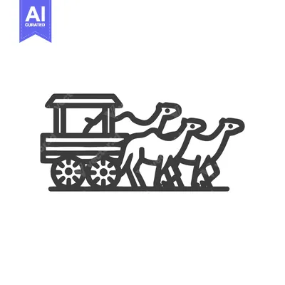 Ancient Journey Depicted in a Minimalist Three-Camel Caravan Line Icon