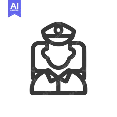 Bold Monochrome Line Icon of a Police Officer Bust in Uniform