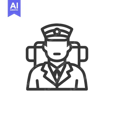 Aset desain premium: Minimalist Line Art Icon of Seated Pilot or Captain in Uniform