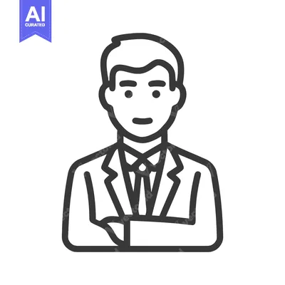Aset premium populer: Confident Professional Man Line Icon in Suit with Crossed Arms, Minima