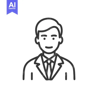 Aset premium populer: Clean Line Art Icon of Professional Man in Suit and Tie, Smiling