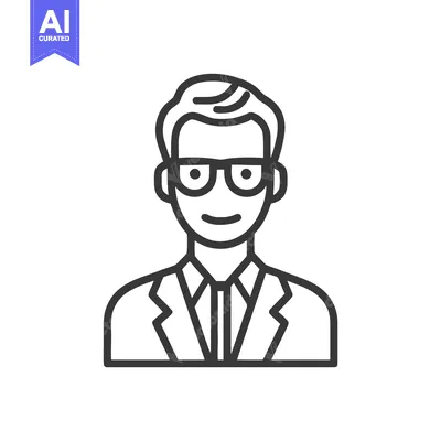 Aset desain premium: Professional Male Avatar Icon: Clean Line Art of Smart Man in Glasses