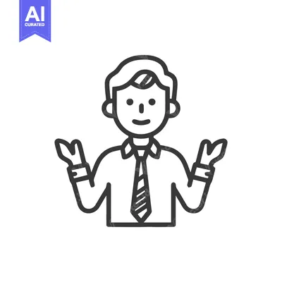 Minimalist Line Icon of a Shrugging Businessman Expressing Uncertainty