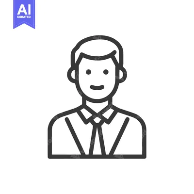 Aset desain premium: Minimalist Line Art Icon of a Smiling Man in Shirt and Tie, User Avata