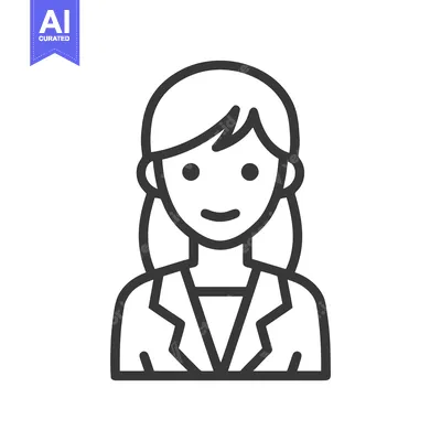 Aset desain premium: Modern Outline Icon of a Smiling Female Professional, Clean Vector Gra