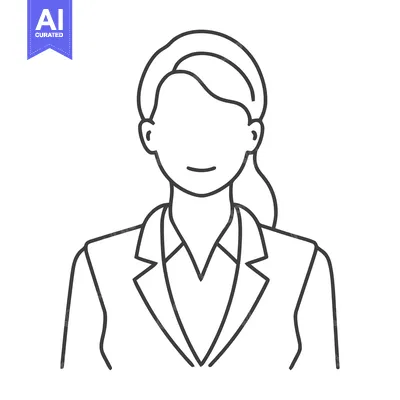 Aset premium populer: Modern Minimalist Line Art Icon of Professional Woman in Blazer, Smili
