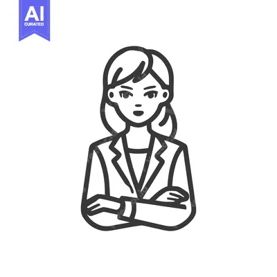 Aset premium populer: Modern Line Art Icon: Confident Female Professional in Blazer with Cro