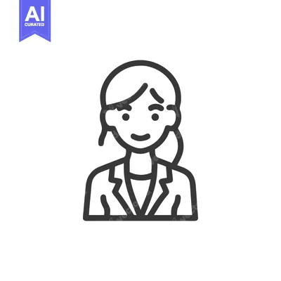 Aset premium populer: Minimalist Line Art Icon of Professional Woman with Ponytail and Blaze