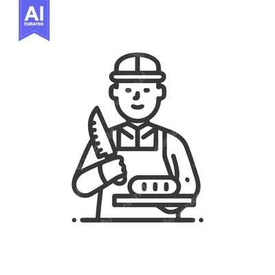 Aset desain premium: Minimalist Line Art Baker Icon with Chef's Hat, Holding Serrated Knife
