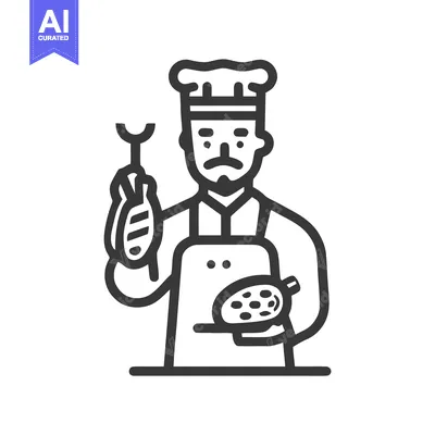 Popular premium asset: Professional Chef Character Holding Fish and Pizza in Simple Line Art