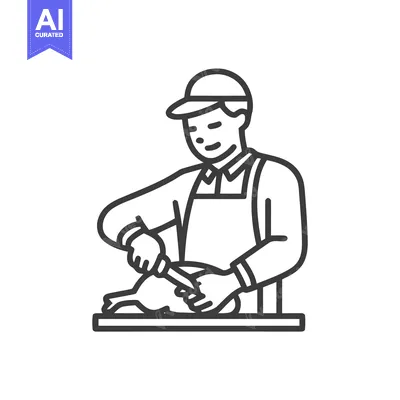 Aset premium populer: Skilled Butcher Carving a Chicken, Professional Line Art Icon