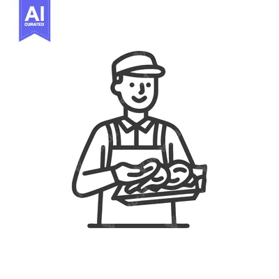 Popular premium asset: Smiling Line Art Baker Icon Holding Tray of Freshly Baked Pretzels or
